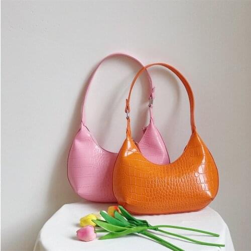 Summer Macaron Color Women Half Moon Underarm Bag Crocodile Pattern Designer PU Leather Lady Shoulder Bag Female Handbag Purses