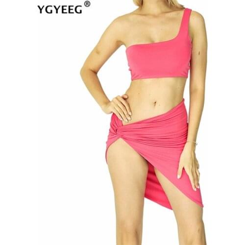 YGYEEG Summer Women One Shoulder Crop Top Irregular Skirts Two Piece Sets White Party Club Wear Sexy Split Casual New Clothing