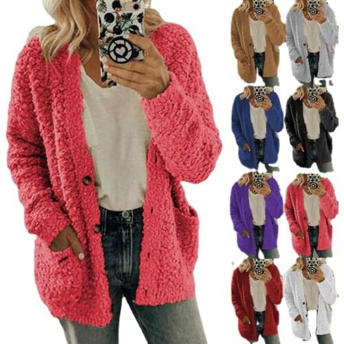 2021 Fall/Winter Womens woolen fleece jacket Large size multicolor Blouse cardigan button pocket cotton casual fashion sweet