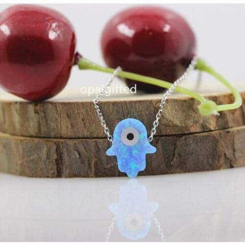 1pc Hot Summer synthetic hamsa Opal Necklace Pendant Cute Hand Design S925 Necklace For Women/girl High Quality Fashion Jewelry