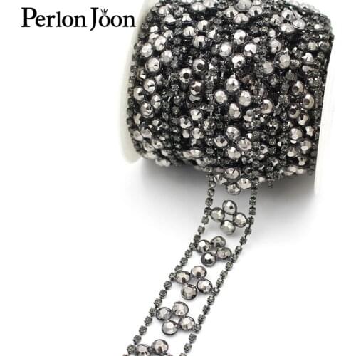 1 yard black plating resin four-leaf flower arrangement rhinestone trim chain DIY sewn on clothing decoration accessories ML130