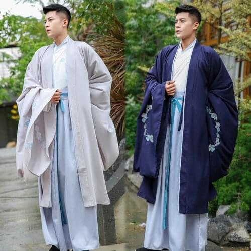 3Pcs Mens Chinese Embroidery Ancient Costume COSPLAY Hanfu Robes Dress Shirt