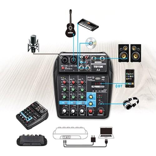 4-channel mixer outdoor conference audio USB Bluetooth reverb audio processor K song live with sound card