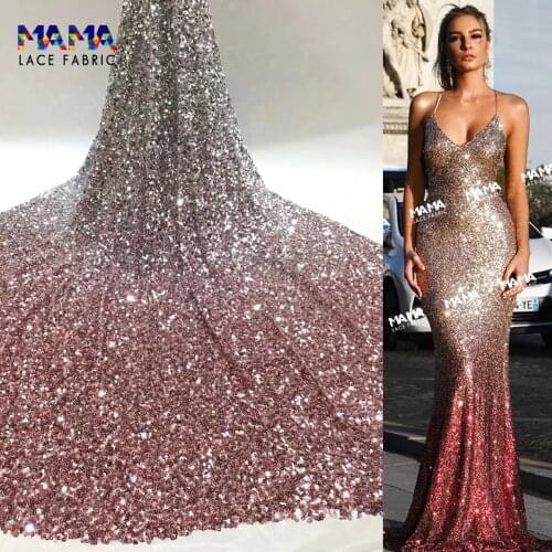 5 Yards Pink With Gold Sequins French Tulle Lace Fabric African Sequins Net Lace 2021 High Quality Sewing For Guinea Party Dress