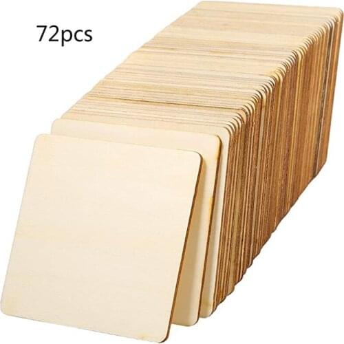 72Pcs Unfinished Square Wood Slices Blank Crafts 3 x 3 Inch for Coasters Painting Writing Photo Props and Decorations 19QB
