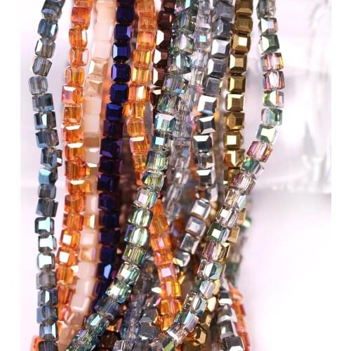 98pcs/lot Crystals For Needlework Square Plated Beads 6MM Faceted Loose Sapcer Cube Lampwork Glass Beads Wholesale