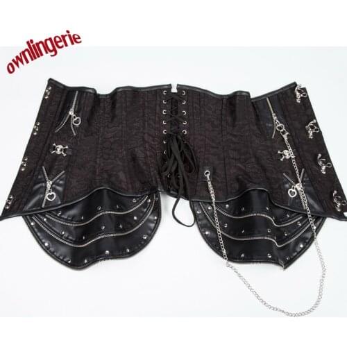 Free shipping Women Sexy black Steampunk women Corsets with the chain W3469B