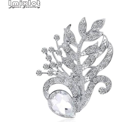 Clear Crystal Rhinestone Flower Brooches for Women Silver Color Wedding Bridal Party Bouquet Brooch Pins Jewelry Gifts