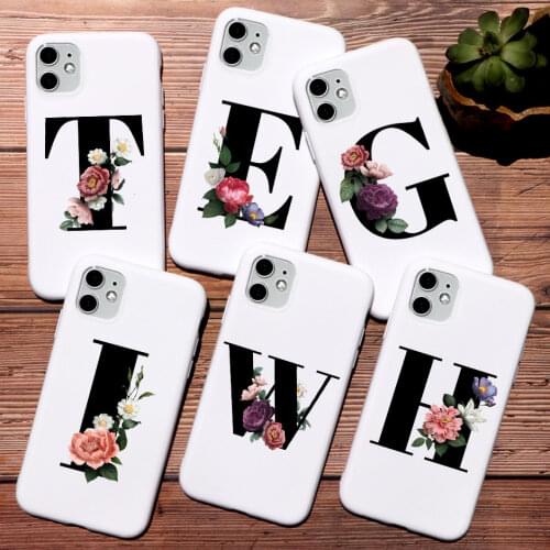 Custom Name Letter Monogram Flower Matte Phone Case For iPhone 12 pro 11 pro max XR X XS MAX 6 6S 7 8 Plus SE TPU Silicone Cover