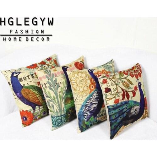 Retro Printing Peacock Pillow Case Throw Pillowcase Cotton Linen Printed Pillow Covers For Office Home Textile