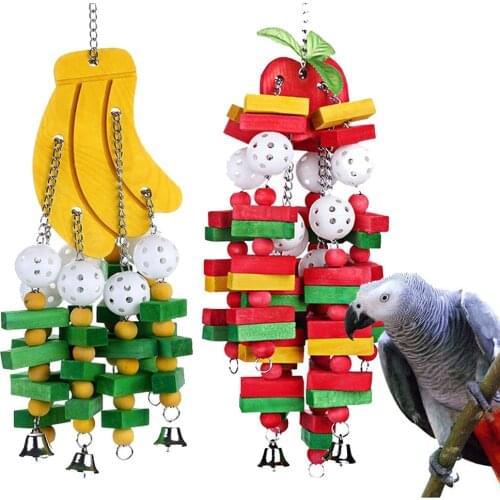 Decoration Bird Toy Safe Durable Balance Multifunction Chew Bite Banana Parrot Supplies Small Bell Wooden Ball Hanging Exercise