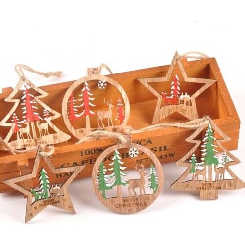 Tree/star pattern Wooden Christmas Ornaments Tree Hanging Pendants Christmas DIY Decorations for New Year Gift 3pcs cp2353