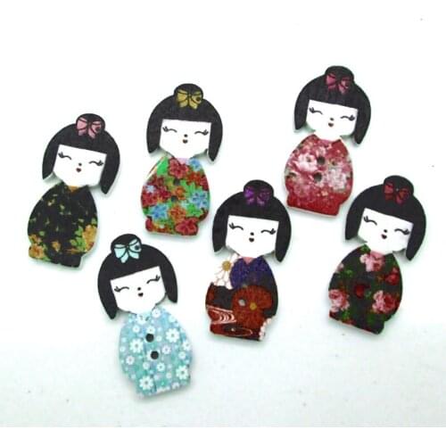 50pcs Mixed Girl Wooden Buttons For Clothing Needlework Scrapbooking Wood Botones Decorative Crafts Diy Accessories
