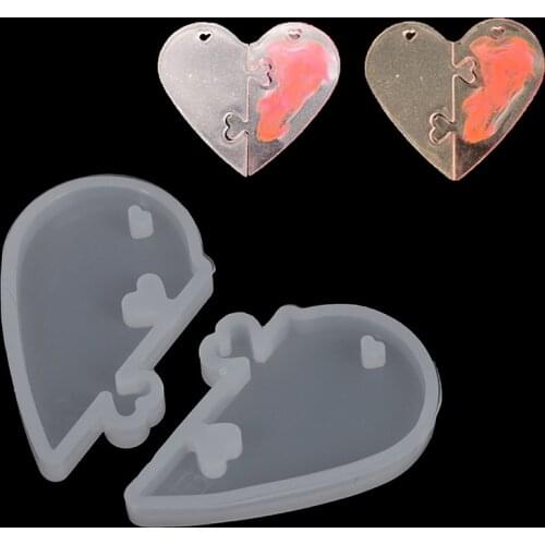 1 Set DIY Heart Shape Epoxy Silicone Pendant Mold Puzzle Charm Mould Handmade Make Tool Jewelry Resin Molds For Jewelry