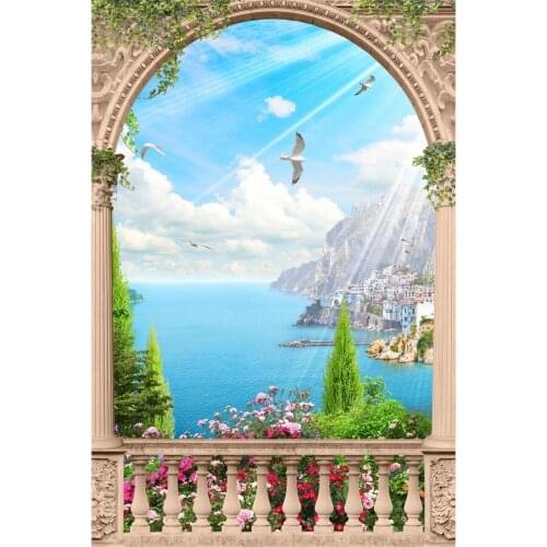 Seaside Town Landscape Arch Palace View Photography Backgrounds Baby Child Portrait Photographic Backdrops For Home Photo Studio