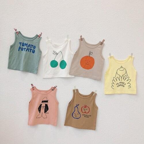 2020 Baby Kids Summer Tees Cartoon Printed Sleeveless Vest Toddler Boys Girls T-shirts Cotton Unisex Children Clothes Cute Tops