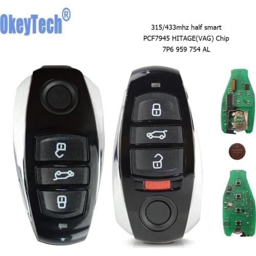 OkeyTech Smart Remote Car Key For VW Touareg 2010-2014 315mhz 433mhz PCF7945 HITAGE Chip For Volkswagen Fob Uncut Blade HU66 FCC