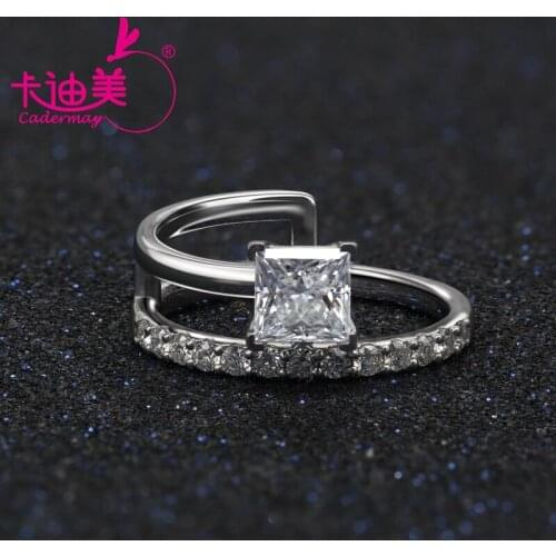 CADERMAY Fine Jewelry Eternity Ring With 1CT Princess Cut Moissanite Ring Wedding Party For Girls