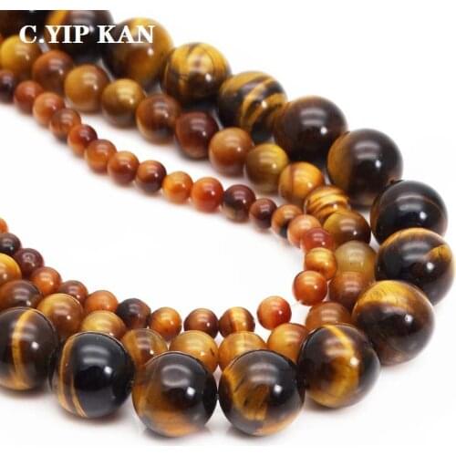 C.YIP KAN Natural Stone Beads yellow Tiger Eye Round Loose Beads 4 6 8 10 12 14MM DIY Bracelet Necklace Fashion Jewelry Making