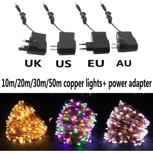 Copper String Lights 10m 20m 30m 50m Waterproof Led Fairy Light with Power Adapter for Wedding Party Christmas Home Decoration