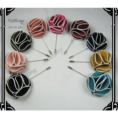 Men fabric flower stick pin lapel pin brooch pins 20pcs/lot 9color for your choice Free shipping