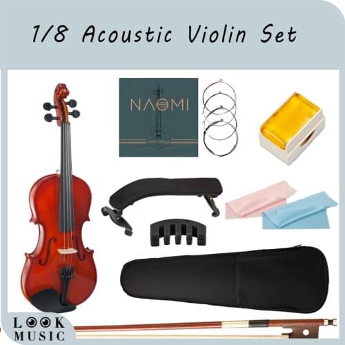 NAOMI 1/8 Acoustic Violin Kids Violin Fiddle with Lightweight Case Brazilwood Bow Shoulder Rest String Rosin & Mute For 3-5 Kids