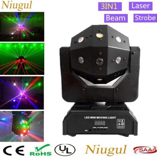 Niugul 3in1 Laser/Beam/Strobe Light 16X3W LED Moving Head Light Football DMX512 Laser Light DJ /Bar /Party /Show /Stage Lighting