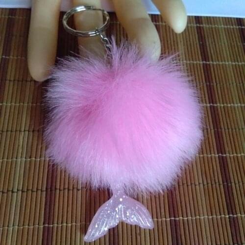 New 19 colors Cute Mermaid Tail Key Chain Fake Fur Ball Keychain 6 cm pompon Key Ring Women Bag Charming Pendant Car Key Holder