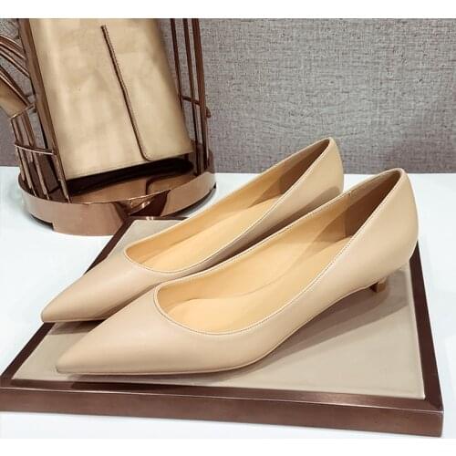 New Pointed Toe Soft Sheepskin Leather Thin Heel 3CM High Heels Pumps Women Simple Office Comfortable Work Female Shoes M0001