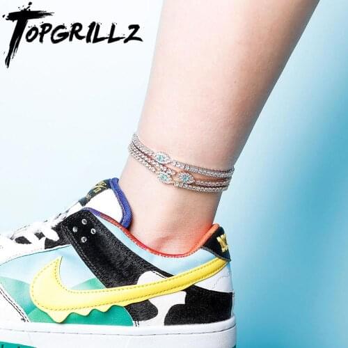 TOPGRILLZ Blue Eye Anklet With 3mm Tennis Chain Iced Out Cubic Zirconia Womens Anklet Hip Hop Fashion Delicate Jewelry For Gift