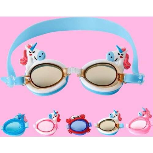 Cute Unicorn Shape Children Kids Silicone Transparent Swim goggles Waterproof Eyewear Anti-Fog Glasses For Pools Swimming