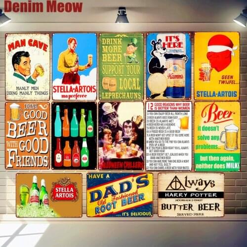 Dads Root Beer Plaque Ice Cold Stella Artois Butterbeer Shabby Chic Metal Tin Sign Pub Bar Decor Beer Glasses Iron Poster MN128