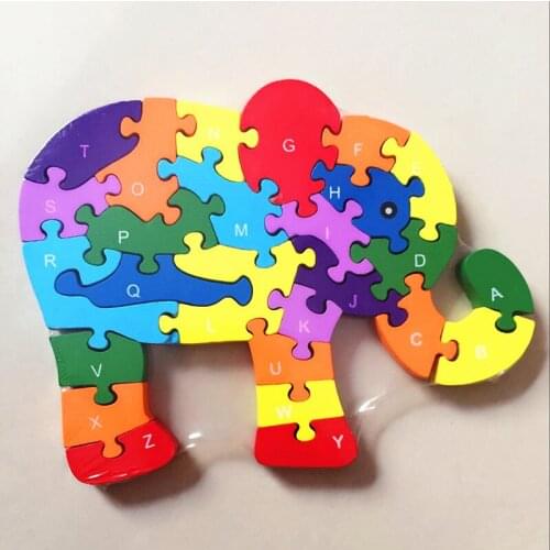 Puzzle 26pieces Wooden Assembly Alphanumeric Animal Elephant Jigsaw Toy Children Kids Games Educational Toys P203