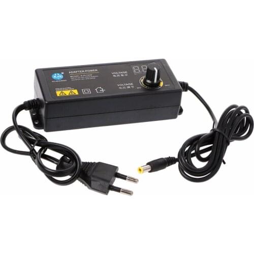 60W 3-24V Adjustable Adapter With Display Screen Of Voltage DC 5.5x2.1/2.5mm Power Supply EU Plug
