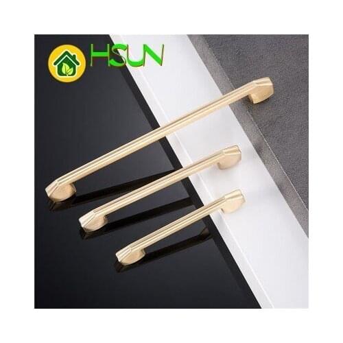 Wire Drawing Gold Copper Cabinet Door Handle Continuous System Modern European Concise Drawer Furniture Hardware Doorknob Pull