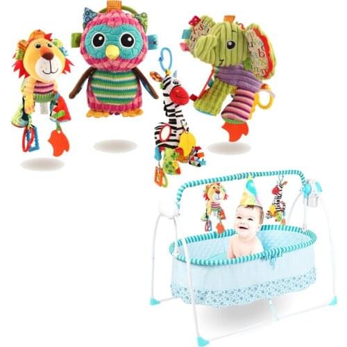 Cartoon Animal Baby Plush Rattle Toy Baby Stroller Hanging Pull Bell Crib Music Hanging Bell Childrens Toys