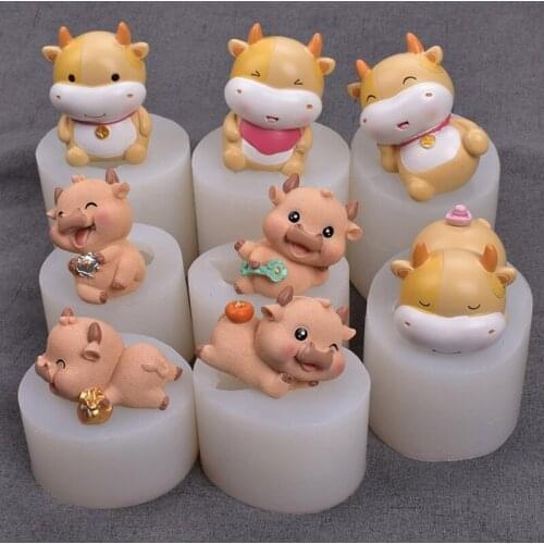 3D Baby Cattle Soap Wax Mold Year Of The Ox Fondant Chocolate Biscuit Silicone Mould Birthday Party Cake Dessert Decorating Tool