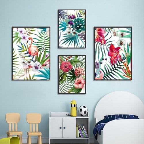 Nordic Bedroom Decoration Picture Watercolor Flowers Flamingo Animals Poster and Prints Wall Art Canvas Painting for Living Room