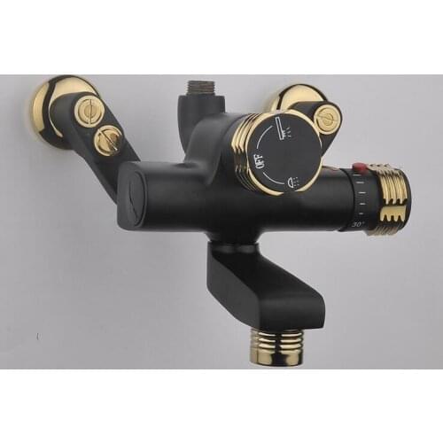Bathroom faucet shower water mixer tap, Copper Dual handle thermostatic faucet black, Brass thermostatic faucet mixing valve
