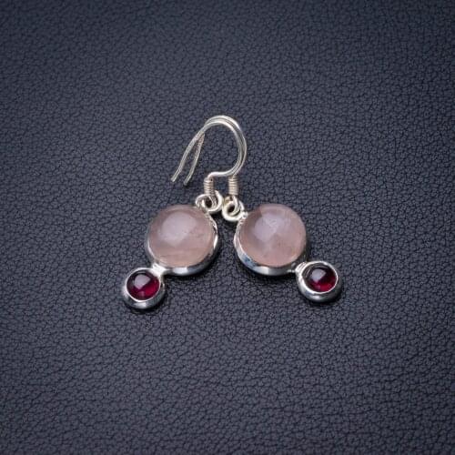 StarGems Natural Rose Quartz And Amethyst Handmade 925 Sterling Silver Earrings 1.5" D7653