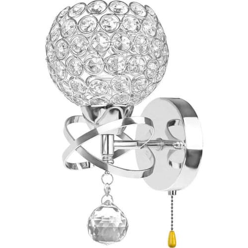 Led Modern Crystal Wall Lamp Sconce Light Bulb Bedroom Hallway Lighting Fixture, With On/Off Pull Switch