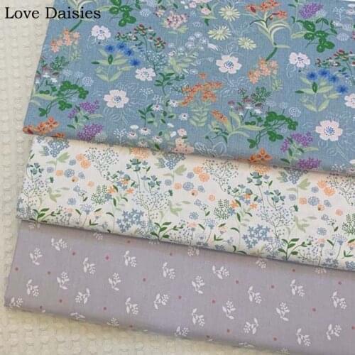 100% cotton BLUE OFF-WHITE GRAY Pastoral Small Orange Purple Flower Plant Fabrics DIY for Bedding Apparel Dress Home Decor Craft