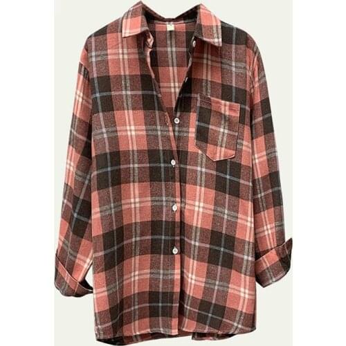 7 Colors 2021 Spring Long Sleeve Shirt Women Button Down Turn-down Collar Harajuku Plaid Shirt Retro Brushed Blouse