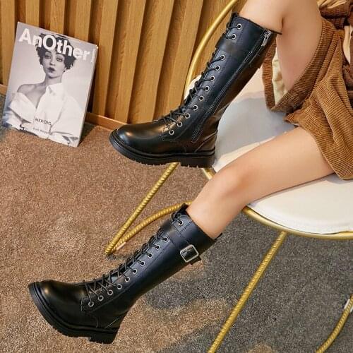 2021 New Zip Kids Leather Boots for Girls High Mid-Calf Martin Boots Autumn Winter Fashion Solid Colors Non-Slip Long Snow Boots