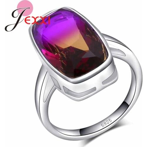 Luxury Rings for Women Engagement Wedding Ring Square Purple CZ Cubic Zircon 925 Sterling Silver Fashion Jewelry Gifts