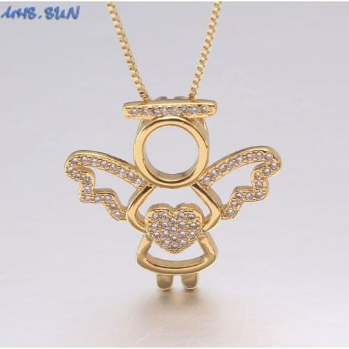 MHS.SUN Fashion Angel Mosaic AAA CZ Pendants Necklace Women Gold Chain Necklace Charming Vintage Design Jewelry 1Pcs