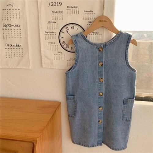 2 3 4 5 6 7 Years Toddler Girl Dress Korean Fashion Wear Both Sides Denim Strap Dress 2020 Spring Spring Summer Girl Dresses New