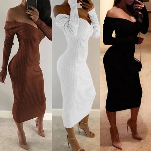 Knitted Dress for Women 2021 Spring Clothes Long Sleeve Sheath Dress for Female V-Neck Sexy Bodycon Dress Robe Femme