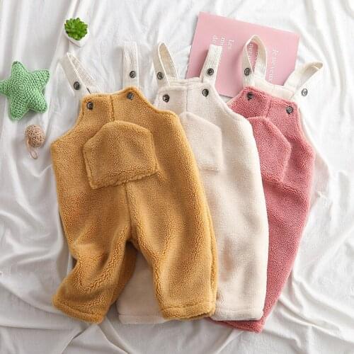 Winter Infant Baby Overalls 2021 New Arrival Kids Boys Casual Loose Furry Rompers Korean Cute Warm Bodysuits For Baby Girls