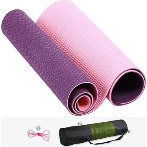 0.6 cm Professional Yoga Mats Double Color TPE Eco-Non-slip Fitness Mat with Strap Yoga Bag for Pilates and Floor Workout